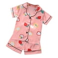 thumbnail image 1 of Gbsyewxs Girls Outfits 2 Piece Lapel Short Sleeve Strawberry Print Tops And Shorts Set Homewear Summer Girls Clothes Set Pink Size 12 -18 Months, 1 of 8
