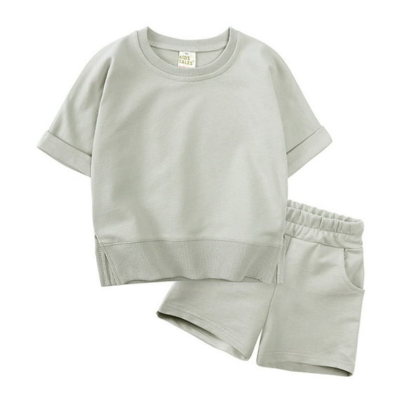 Gbsyewxs Girls Outfits 2 Piece Short Sleeve Crew Neck Solid Color Tops And Shorts Set Comfortable Sprotswear Summer Girls Clothes Set Grey Size 3-4 Years