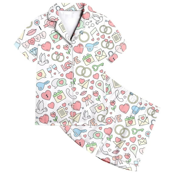 Gbsyewxs Girls Outfits 2 Piece Short Sleeve Lapel Cartoon Print Tops And Shorts Set Nightwear Summer Girls Clothes Set White Size 2-3 Years