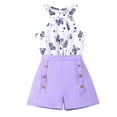 thumbnail image 1 of Gbsyewxs Girls Outfits 2 Piece Strappy Floral Print Tops And Button Shorts Set Fashion Summer Girls Clothes Set Light Purple Size 9-10 Years, 1 of 7