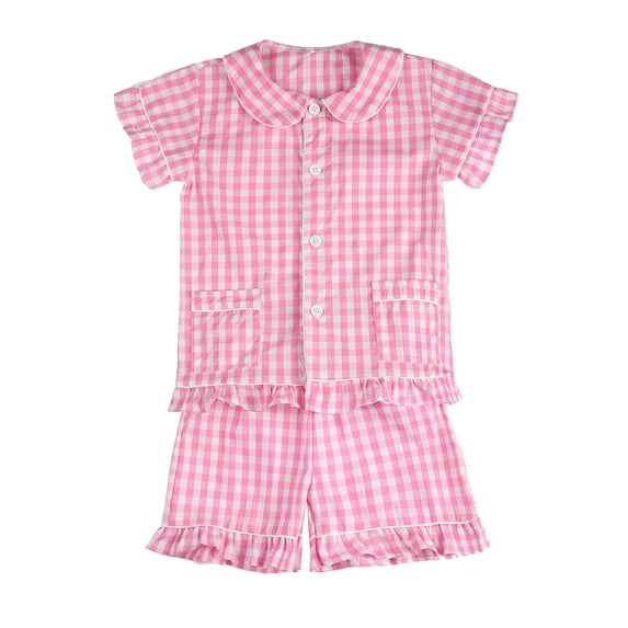 Gbsyewxs Girls Outfits Sets 2 Piece Lapel Short Sleeve Plaid Print Tops And Shorts Set Loose Summer Toddler Outfits Pink Size 2-3 Years