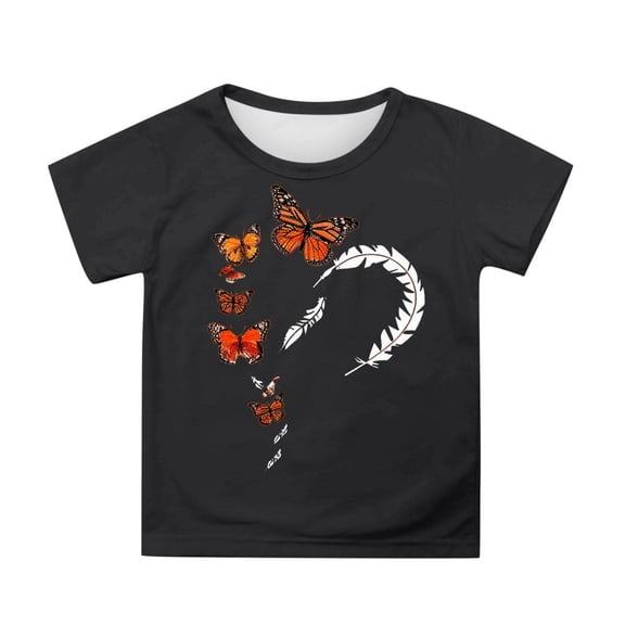 Gbsyewxs Girls Shirts Crew Neck Short Sleeve Butterfly Print Breathable Summer T Shirts For Kids Black Size 3-4 Years