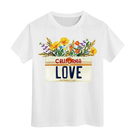 Gbsyewxs Girls Shirts Crew Neck Short Sleeve Floral Letter Print Comfortable Summer T Shirts For Kids White Size 8-9 Years