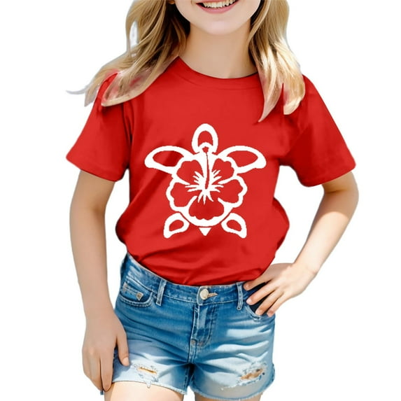 Gbsyewxs Girls Shirts Crew Neck Short Sleeve Floral Print Casual Summer Shirts For Girls Red Size 3-4 Years