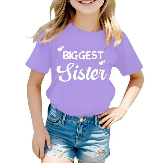 Gbsyewxs Girls Shirts Crew Neck Short Sleeve Letter Heart Print Soft Summer T Shirts For Kids Purple Size 8-9 Years