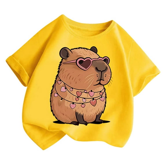 Gbsyewxs Girls Shirts Short Sleeve Crew Neck Animal Print Breathable Summer T Shirts For Kids Yellow Size 8-10 Years