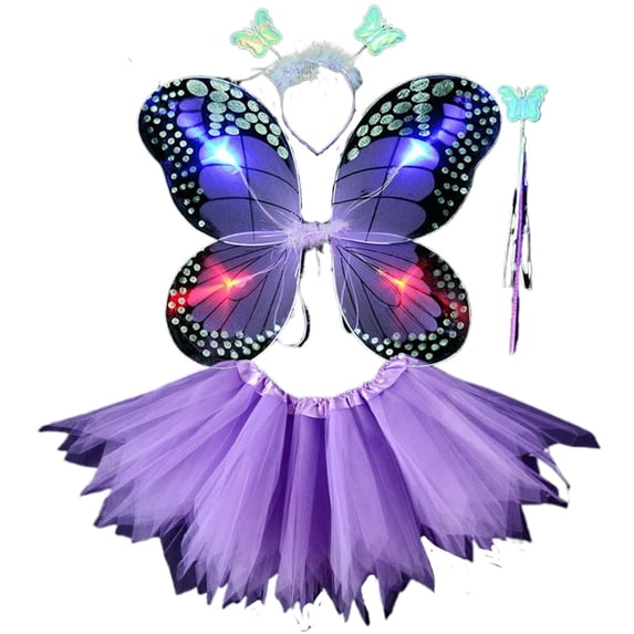 Gbsyewxs Girls Skirt Tutu Tulle Princess Girl Skirts With Butterfly Wing Headband Solid Color Carnival Performance Girls Cloths Purple