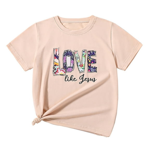 Gbsyewxs Girls Tshirts Crew Neck Short Sleeve Letter Cartoon Print Fashion Summer Shirts For Kids Khaki Size 9-10 Years