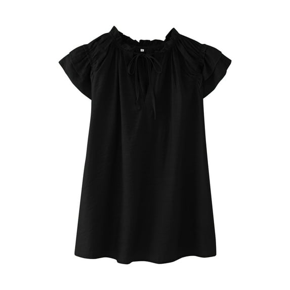 Gbsyewxs Girls Tshirts V Neck Flutter Sleeve Solid Color Casual Summer Shirts For Kids Black Size 16-17 Years