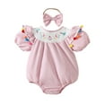 thumbnail image 1 of Gbsyewxs Jumpsuit For Girls Crew Neck Puff Sleeve Embroidery Tassel Romper With Headband 2 Piece Soft Summer Kids Onesie Red Size 6-12 Months, 1 of 6