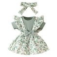thumbnail image 1 of Gbsyewxs Jumpsuit For Girls Crew Neck Short Sleeve Floral Print Romper With Bow Headband Casual Summer Kids Onesie Green Size 6-12 Months, 1 of 9