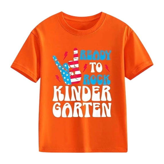 Gbsyewxs Kids Boys T-Shirts Short Sleeve Letter Graphic Tshirts For Boys Crew Neck Casual Children Tees Size 5-6 Years Orange