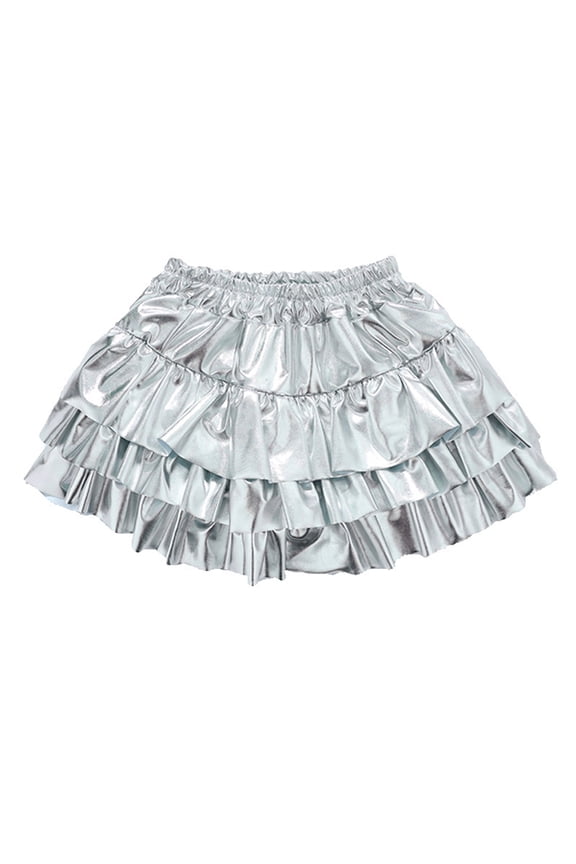 Mardi Gras Girl Skirt Pleated Girl Skirts Sequins Ruffle Elastic Waistband Fashion Carnival Performance Toddler Girl Skirts Light Gray Size 5-6 Years