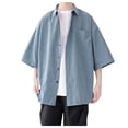 thumbnail image 1 of Gbsyewxs Mens Shirts Lapel Short Sleeve Solid Color Button Jacket Casual Summer Shirts For Men Blue, 1 of 4