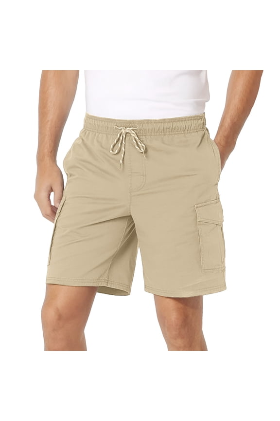 Mens Shorts Elastic Waist Solid Color Drawstring Runing Beach Summer Cargo Shorts For Men Beige