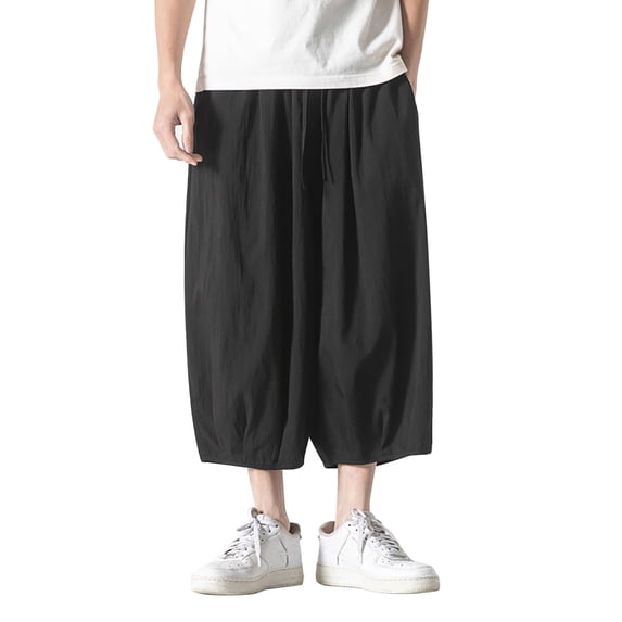 Gbsyewxs Mens Shorts Solid Color Elastic Waist Drawstring Wide Leg Casual Summer Shorts For Men Black