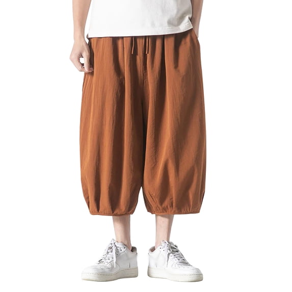 Gbsyewxs Mens Shorts Solid Color Elastic Waist Drawstring Wide Leg Casual Summer Shorts For Men Brown