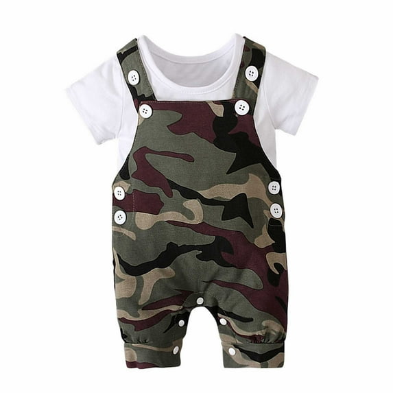 Gbsyewxs Outfits Sets For Boys 2 Piece Crew Neck Short Sleeve Tops And Camouflage Suspenders Shorts Fashion Summer Toddler Clothes Camouflage Size 0-3 Months
