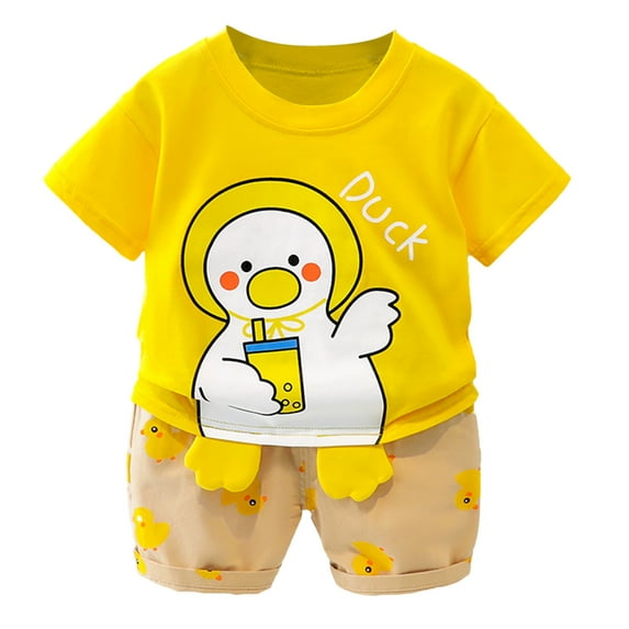 Gbsyewxs Outfits Sets For Boys 2 Piece Crew Neck Short Sleeve Tops And Shorts Cartoon Duck Print Loose Summer Toddler Clothes Yellow Size 90