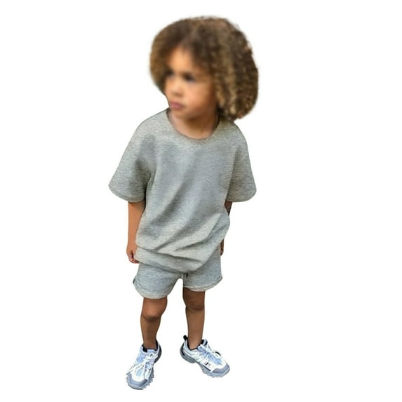 Gbsyewxs Outfits Sets For Boys Crew Neck Short Sleeve Tops And Shorts Solid Color Loungewear 2 Piece Summer Toddler Clothes Grey Size 8-9 Years