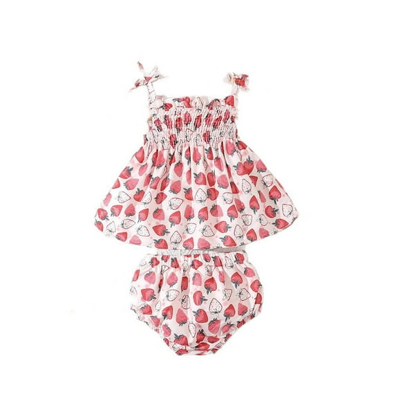 Gbsyewxs Outfits Sets For Girls 2 Piece Strappy Strawberry Print Tops And Elastic Waist Shorts Set Casual Summer Toddler Clothes Red Size 9-12 Months