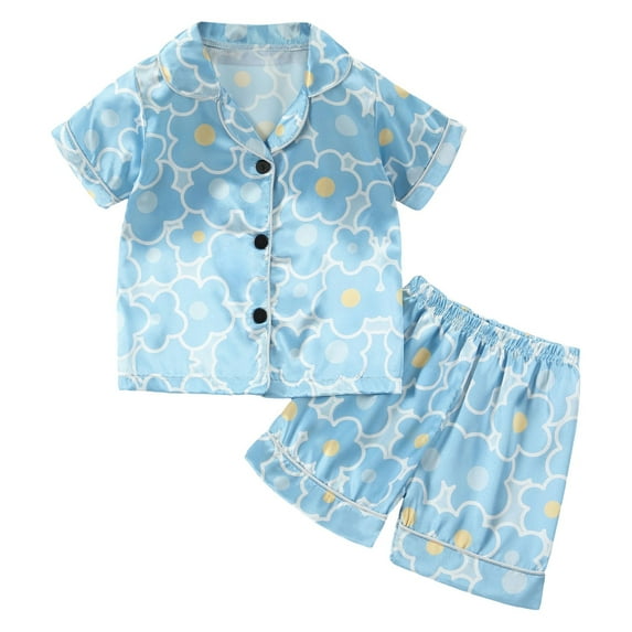 Gbsyewxs Outfits Sets For Girls 2 Piece Short Sleeve Lapel Floral Print Tops And Elastic Waist Shorts Set Loungewear Summer Toddler Clothes Blue Size 4-5 Years