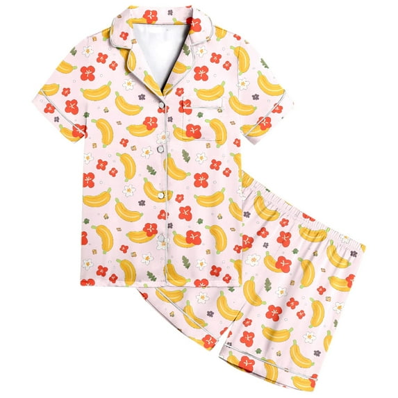 Gbsyewxs Outfits Sets For Girls Short Sleeve Lapel Floral Fruits Print Tops And Shorts Set 2 Piece Loungewear Summer Toddler Clothes Light Pink Size 8-9 Years
