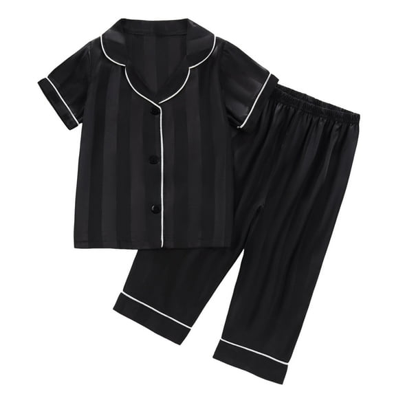 Gbsyewxs Outfits Sets For Girls Tops And Shorts Set 2 Piece Lapel Short Sleeve Solid Color Soft Homewear Summer Toddler Clothes Black Size 18-24 Months