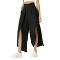 thumbnail image 1 of Gbsyewxs Pants For Women Solid Color High Elastic Waist Wide Leg Slit Pull On Loose Pants For Women Black, 1 of 6
