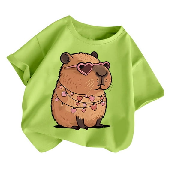 Gbsyewxs Shirts For Girls Short Sleeve Crew Neck Animal Print Breathable Summer Toddler Girls Tees Light Green Size 6-8 Years