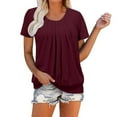 thumbnail image 1 of Gbsyewxs Shirts For Women Crew Neck Short Sleeve Ruffle Solid Color Loose Summer Womens T Shirt Red, 1 of 7