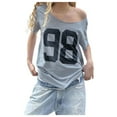 thumbnail image 1 of Gbsyewxs Shirts For Women Short Sleeve One Shoulder Letter Print Fashion Summer Womens T Shirt Grey, 1 of 9