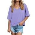 thumbnail image 1 of Gbsyewxs Shirts For Women V Neck Short Sleeve Solid Color Fashion Summer Womens T Shirt Purple, 1 of 5