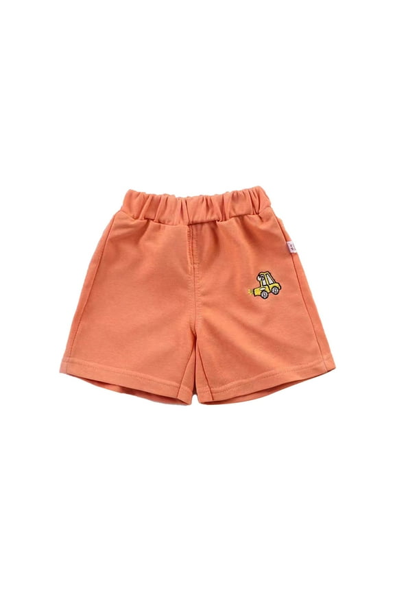 Shorts For Boys Elastic Waist Car Print Pull On Soft Summer Boys Shorts Orange Size 3-4 Years