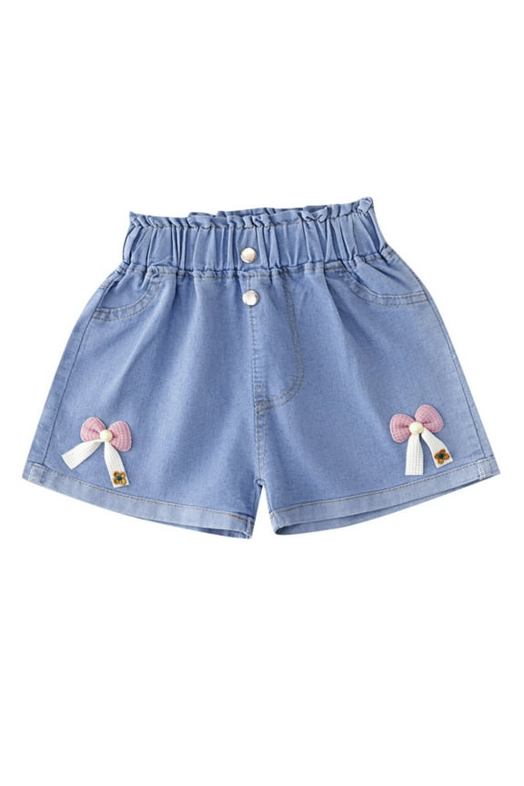 Shorts Girls Elastic Waist Flower Embroidery Pull On Denim Button Casual Summer Toddler Shorts Pink Size 3-4 Years