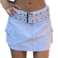 thumbnail image 1 of Gbsyewxs Skirts For Women Low Waist Solid Color With Belt Pockets Mini Skirt Casual Summer Women'S Skirts White, 1 of 8