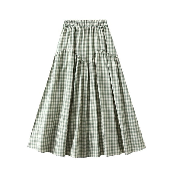 Gbsyewxs Skirts For Women Midi Skirt High Elastic Waist Plaid Pleated A Line Casual Women'S Skirts Green