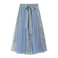 thumbnail image 1 of Gbsyewxs Skirts For Women Midi Skirt High Elastic Waist With Bow Tie Lace Embroidery A Line Pleated Elegant Women'S Skirts Blue, 1 of 2