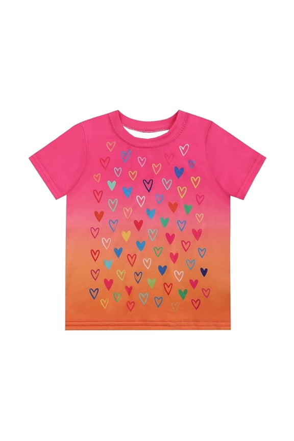 Summer T-Shirts For Infant Girls Short Sleeve Heart Graphic Tshirts For Girls Crew Neck Cozy Kids Tees Size 1-2 Years Pink