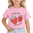 thumbnail image 1 of Gbsyewxs Summer Tops For Girls Short Sleeve Letter Strawberry Graphic Tshirts For Girls Crew Neck Soft Children Tees Size 6-7 Years Pink, 1 of 4