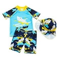 thumbnail image 1 of Gbsyewxs Swimsuit For Boys Crew Neck Short Sleeve Cartoon Print Swim Shorts And Top With Cap 3 Piece Set Quick Drying Beach Summer Toddler Swimwear Light Blue Size 12-18 Months, 1 of 2
