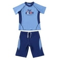 thumbnail image 1 of Gbsyewxs Swimsuit For Boys Short Sleeve Crew Neck Letter Print Swim Trunks And Rashguard 2 Piece Set Quick Drying Beach Summer Toddler Swimwear Sky Blue Size 5-6 Years, 1 of 5
