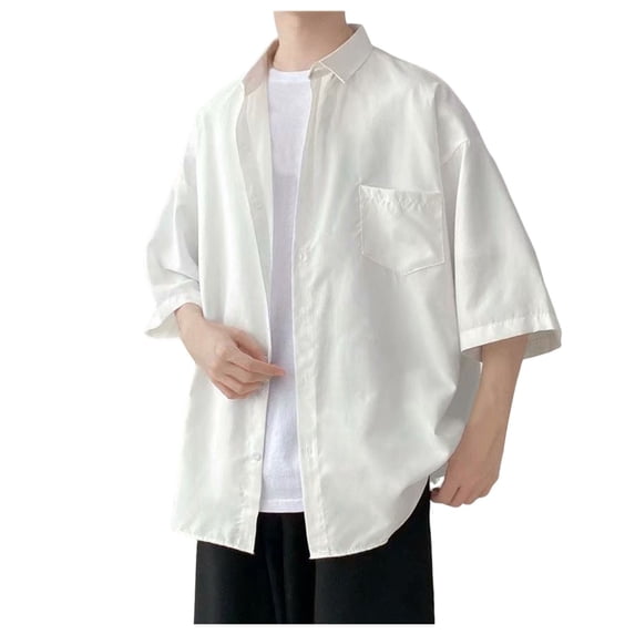 Gbsyewxs T Shirts For Man Lapel Short Sleeve Solid Color Button Jacket Casual Summer Mens Shirts White