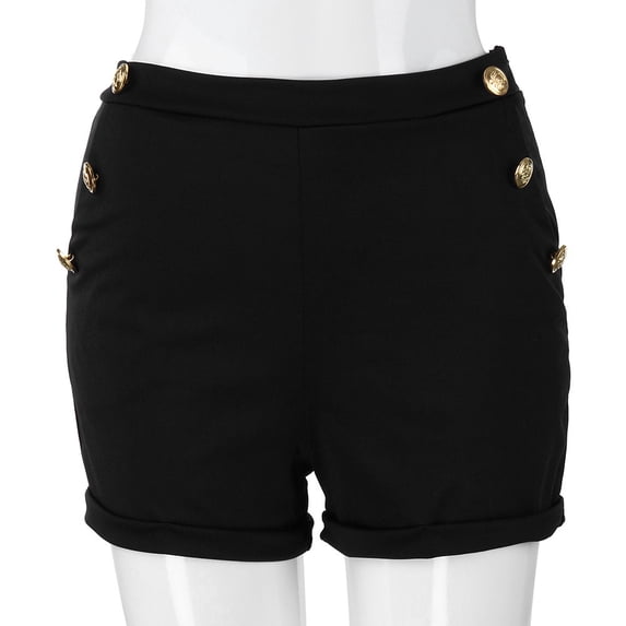 Gbsyewxs Women Shorts High Waist Button Solid Color Fashion Summer Shorts For Women Black