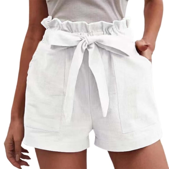 Gbsyewxs Womens Shorts High Elastic Waist Lace Up Solid Color Casual Summer Shorts For Women White
