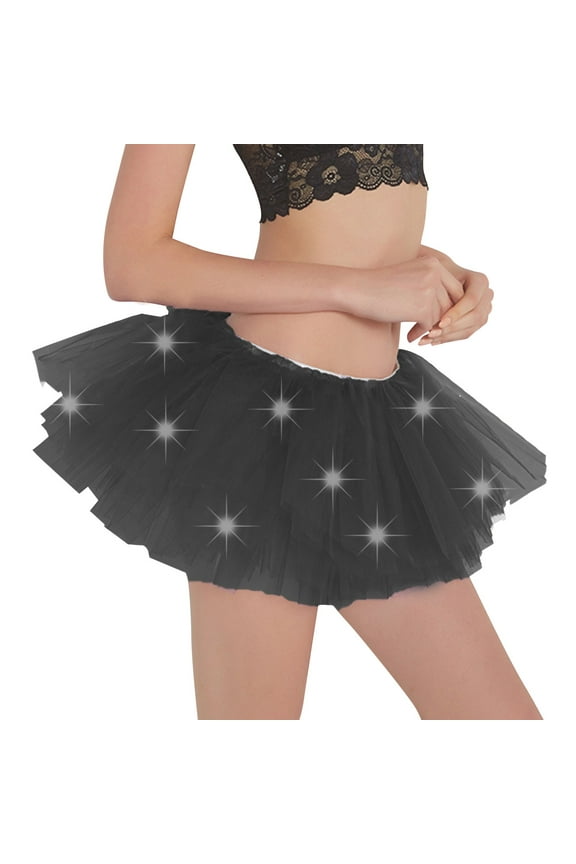 Womens Skirts Layered Patchwork Tutu Tulle Led Dance Performance Mini Skirt Women'S Skirts Black