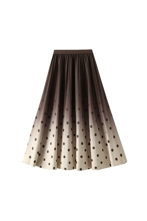Womens Skirts Midi Skirt High Elastic Waist Graident Polka Dot Print Pleated Elegant Summer Women'S Skirts Khaki