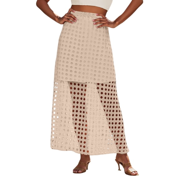 Gbsyewxs Womens Skirts Midi Skirt High Elastic Waist Hollow Out Layered Solid Color Beach Summer Women'S Skirts Beige