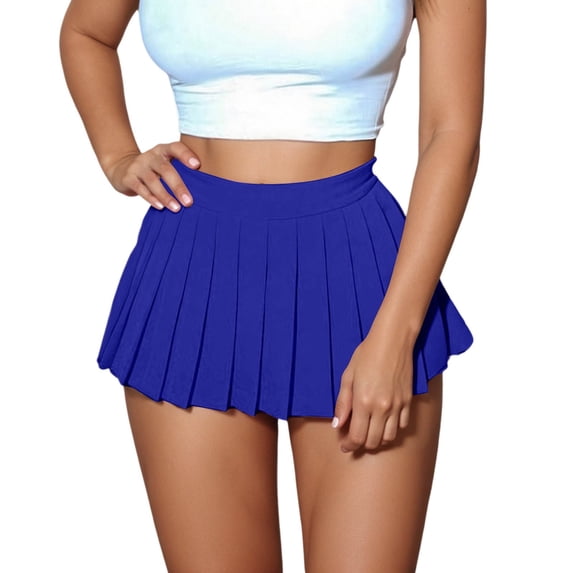 Gbsyewxs Womens Skirts Mini Skirt High Elastic Waist Solid Color Pleated Casual Summer Women'S Skirts Dark Blue