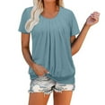 thumbnail image 1 of Gbsyewxs Womens Tops Crew Neck Short Sleeve Ruffle Solid Color Loose Summer T Shirts For Women Light Blue, 1 of 7